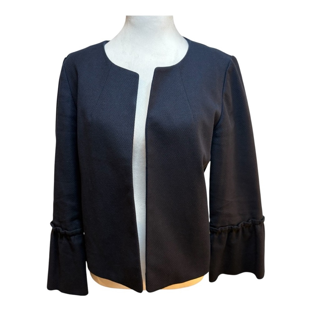 Ann Taylor Factory Navy Blazer with Ruffle Sleeves, Size Medium